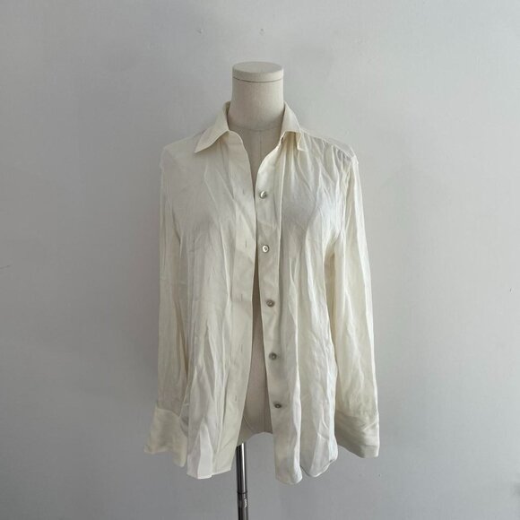 Vince 100 Silk Long Sleeve Button Down Shirt | Ivory White | Womens Size Small - Picture 1 of 4